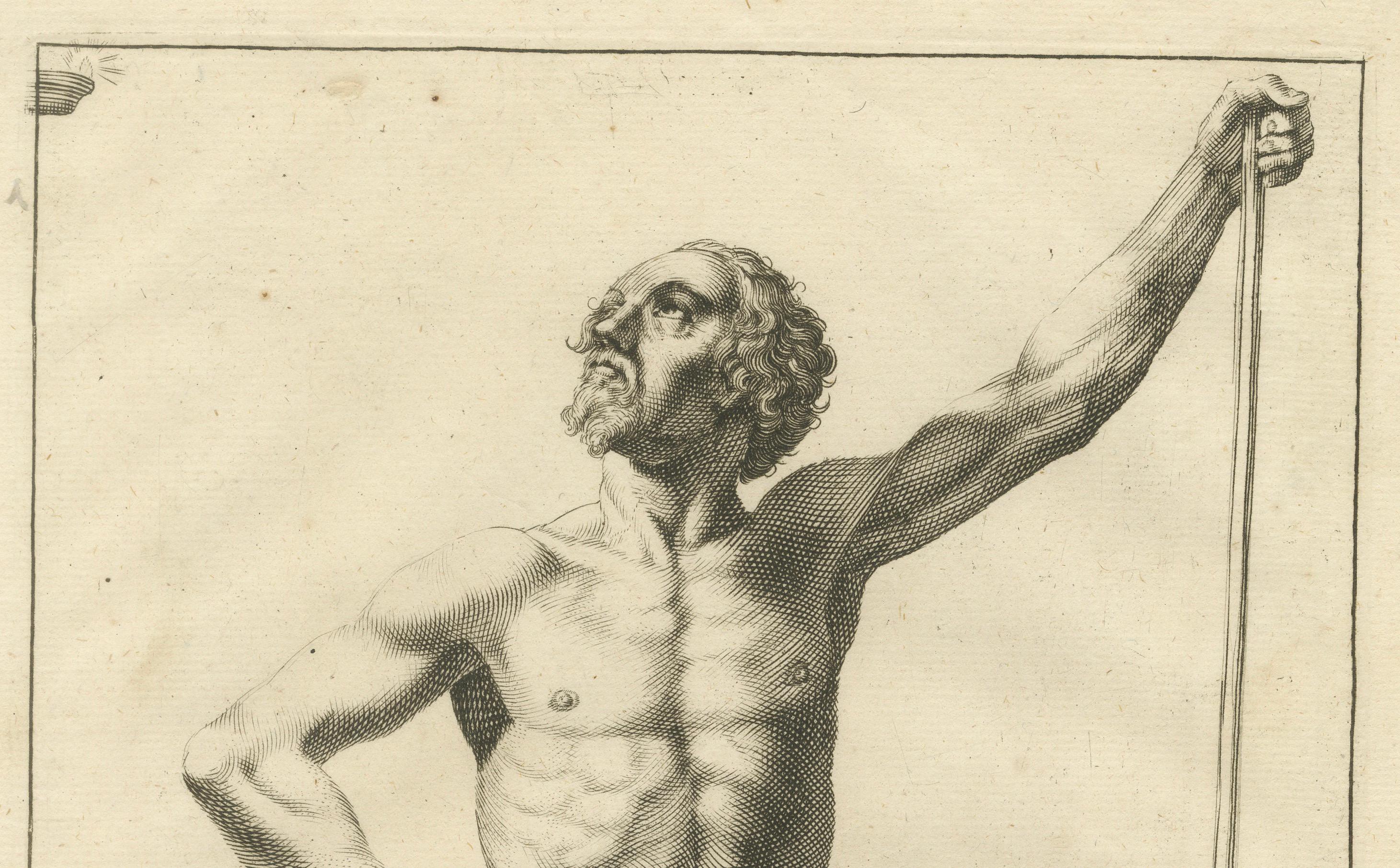 Standing Male Nude with Staff after de Lairesse German Drawing Manual, c1745