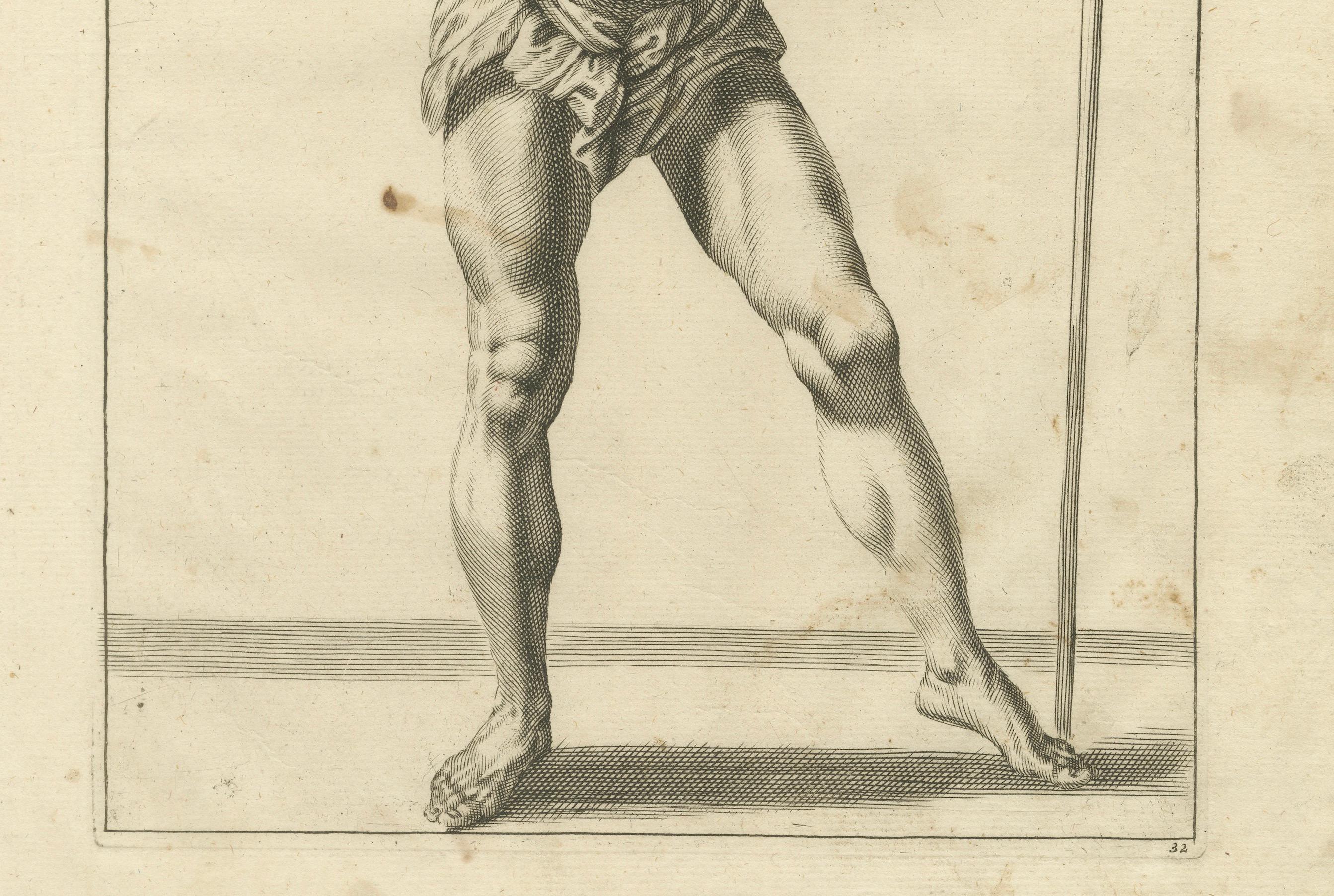 Standing Male Nude with Staff after de Lairesse German Drawing Manual, c1745