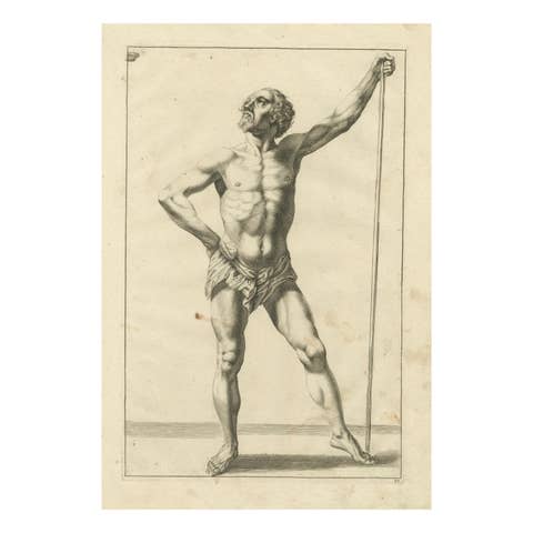 Standing Male Nude with Staff after de Lairesse German Drawing Manual, c1745