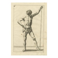 Desnudo masculino de pie con bastón según de Lairesse Manual de dibujo alemán, c1745