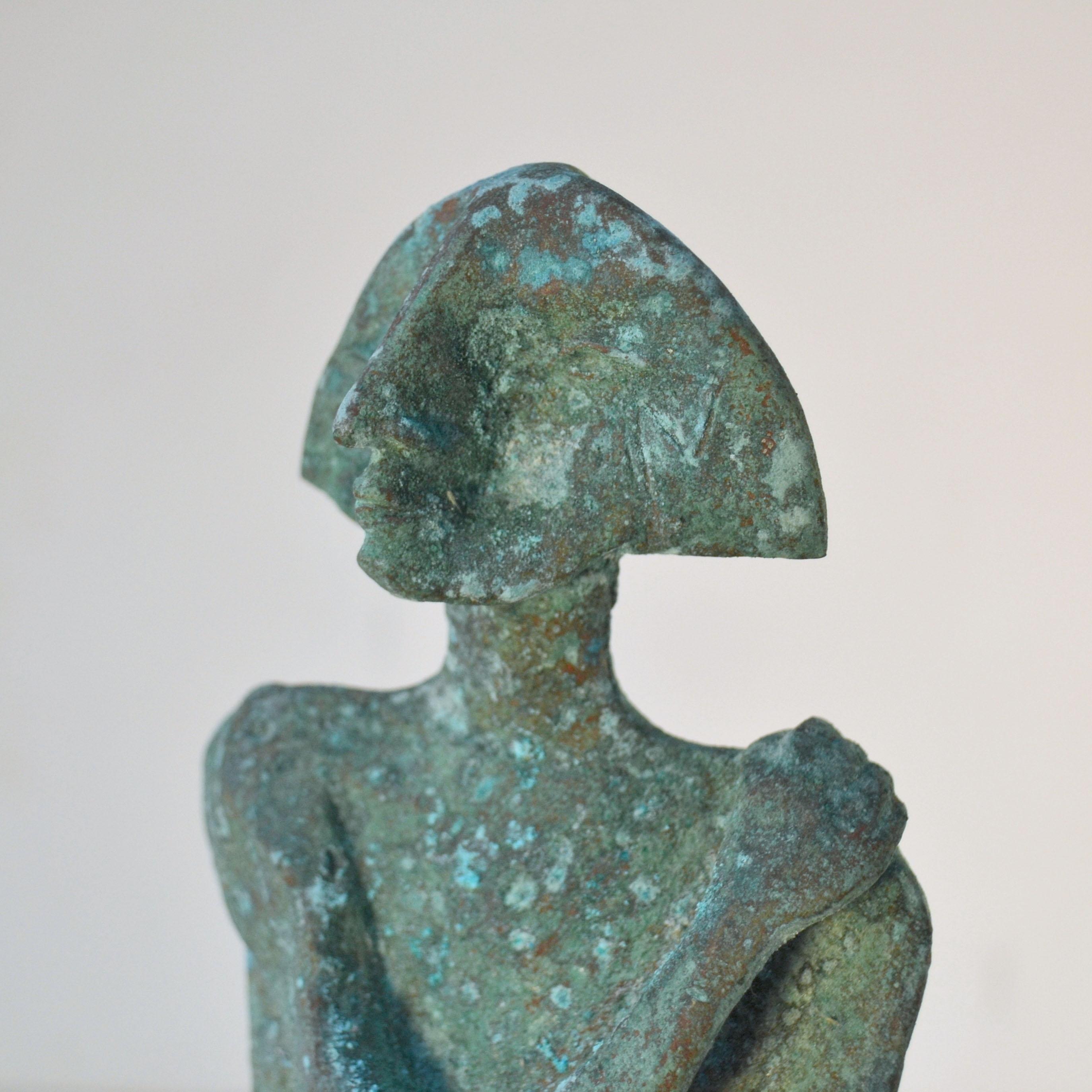 Sculpture in Bronze 'Compass', Standing Man with Green Patina For Sale 2