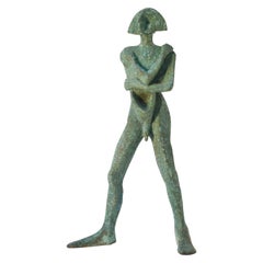 Sculpture in Bronze 'Compass', Standing Man with Green Patina