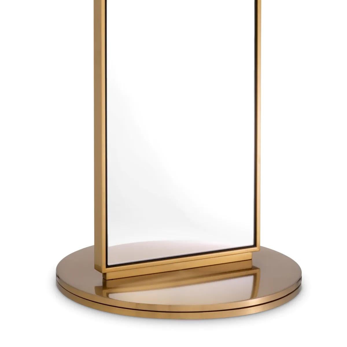 Moderno Specchio a stelo, finitura ottone spazzolato, specchio bifacciale. in vendita