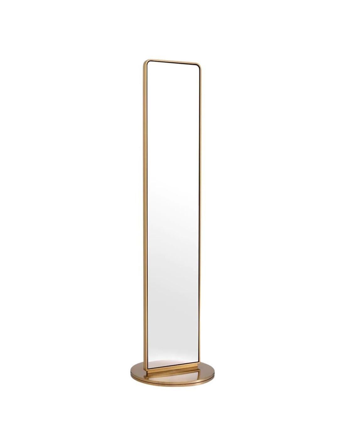 Francese Specchio a stelo, finitura ottone spazzolato, specchio bifacciale. in vendita