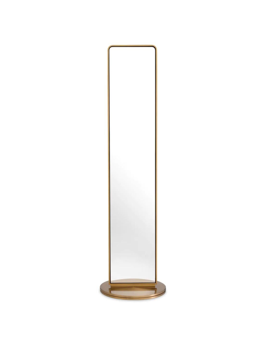 Spazzolato Specchio a stelo, finitura ottone spazzolato, specchio bifacciale. in vendita