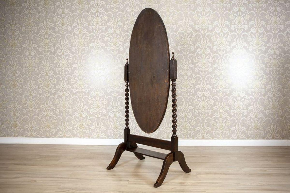 Dutch Standing Mirror From the Early 20th Century in Rotating Oak Frame For Sale