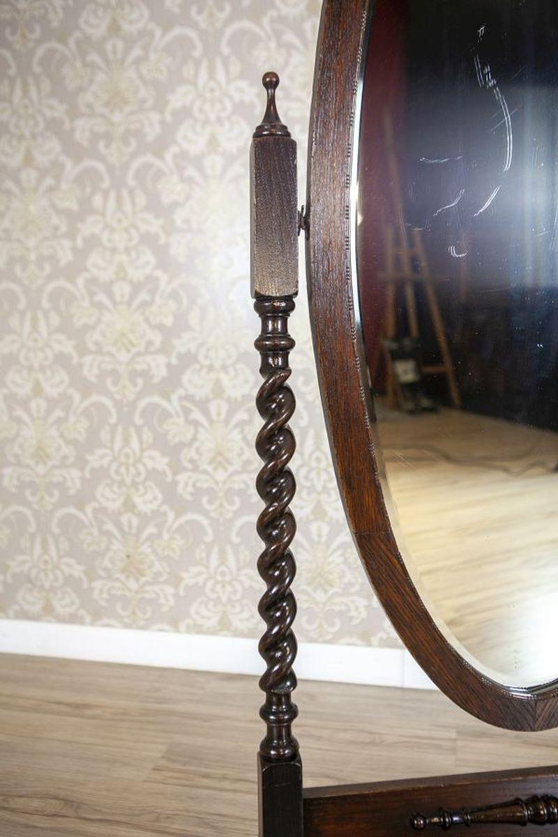 Standing Mirror From the Early 20th Century in Rotating Oak Frame For Sale 1