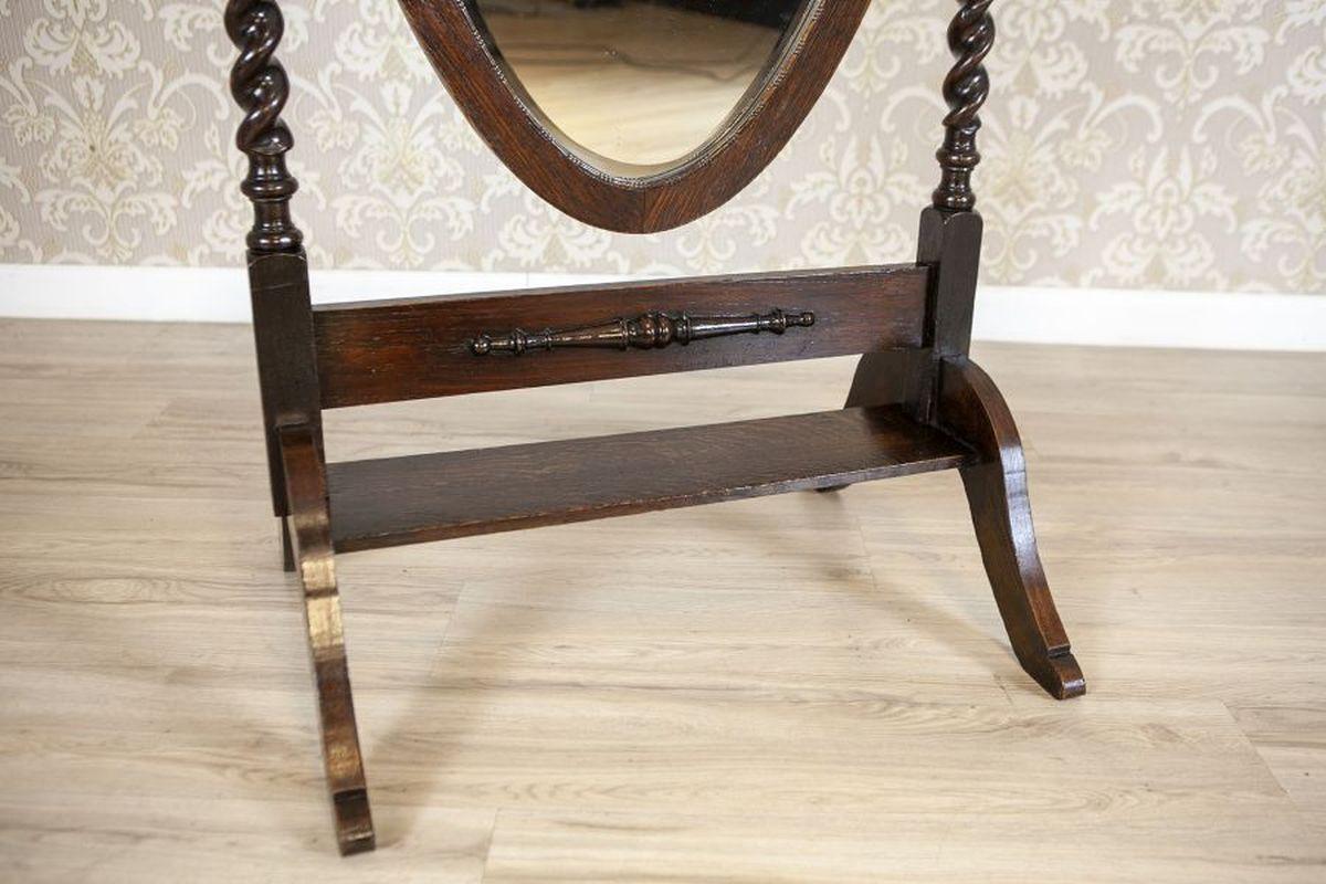 Standing Mirror From the Early 20th Century in Rotating Oak Frame For Sale 4