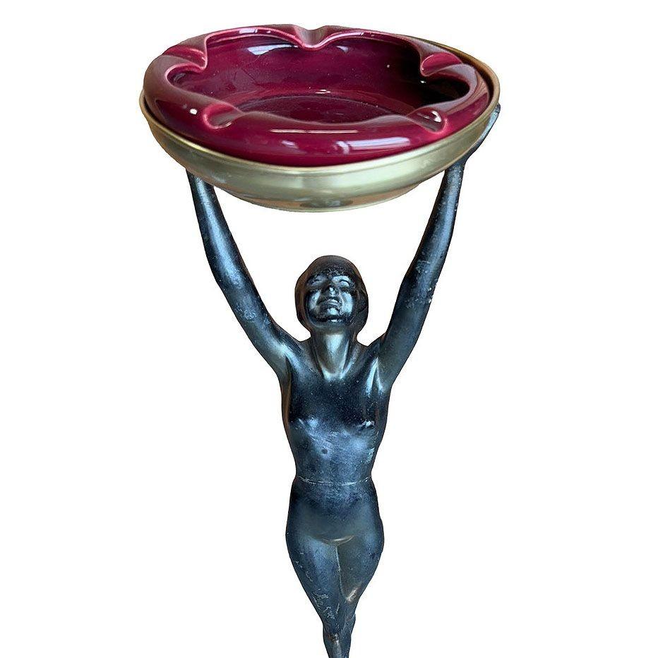 Standing Nude on Ball Art Deco Sculptural Smoke Stand Model T330 by Frankart in vendita 6