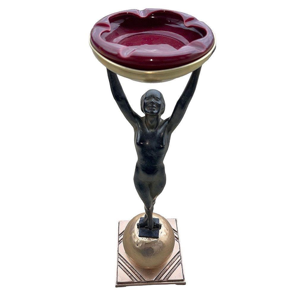 Art Déco Standing Nude on Ball Art Deco Sculptural Smoke Stand Model T330 by Frankart in vendita