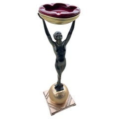Standing Nude on Ball Art Deco Sculptural Smoke Stand Model T330 by Frankart