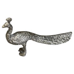 « Paon debout », plaqué argent ancien, objet animal décoratif, décoration intérieure 