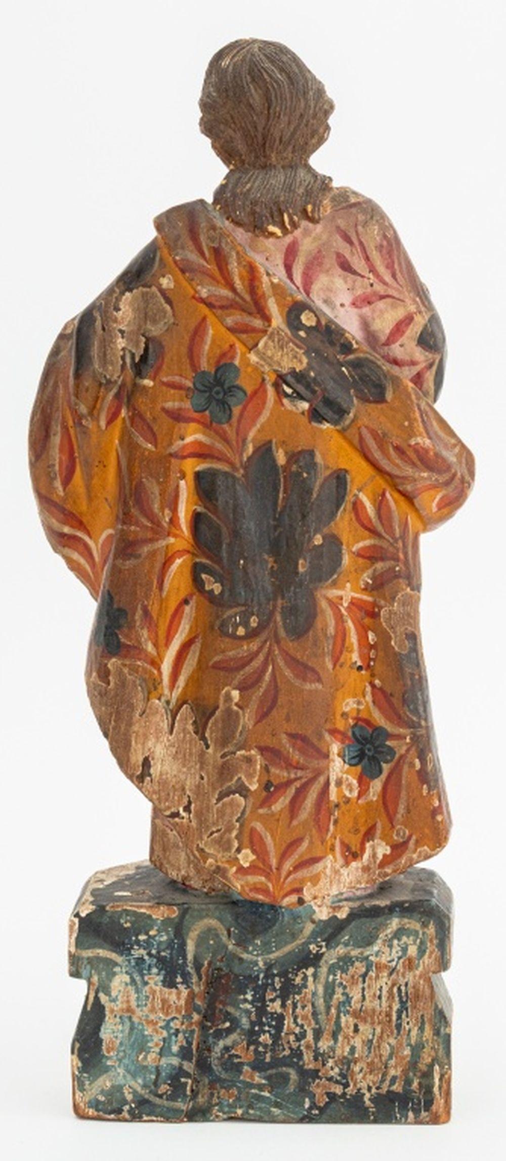 19th Century Standing Saint Painted & Carved Wood Sculpture For Sale