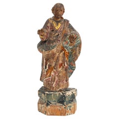 Stehender Heiliger bemalt & geschnitzt Wood Sculpture