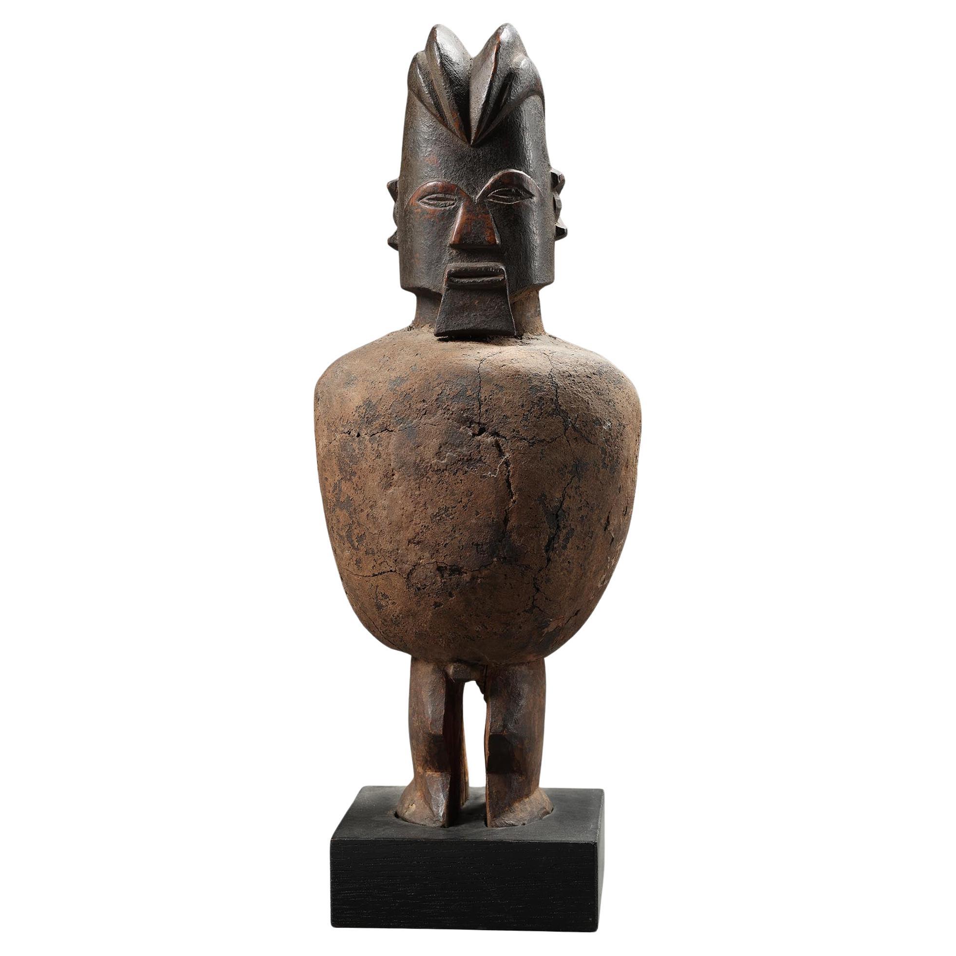 Standing Teke Fetish Figure with Hard Clay Bundle DRC Congo, Africa ex J Willis For Sale