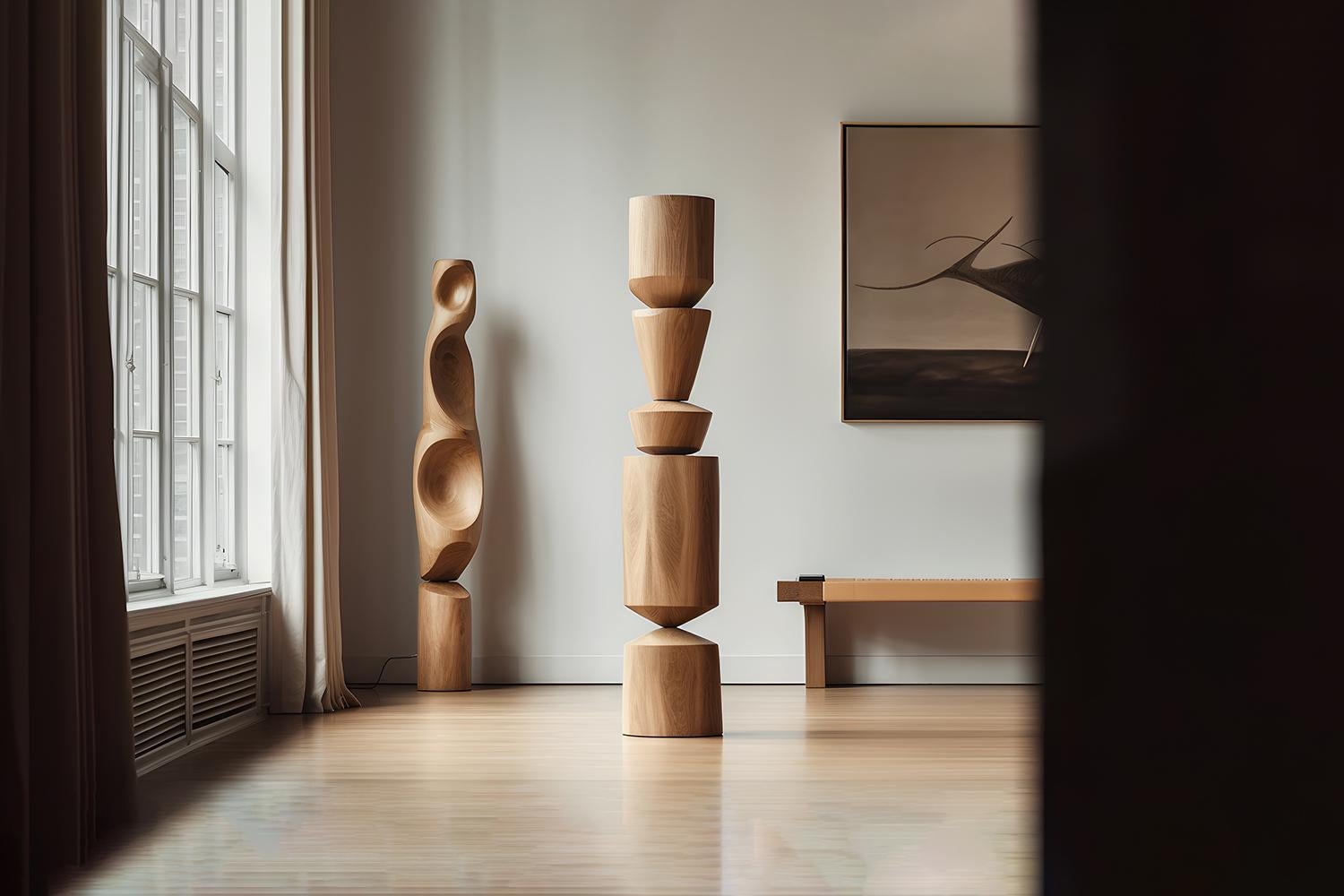 Mid-Century Modern Still Stand No28: Artistic Tranquility in Oak Standing Totem by NONO For Sale