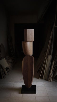 Standing Totem Wood Sculpture, Still Stand No3 by Joel Escalona