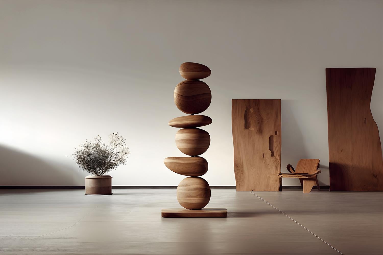 Mid-Century Modern Still Stand No30: Sculptural Harmony, Tall Oak Totem by NONO, Escalona Design For Sale