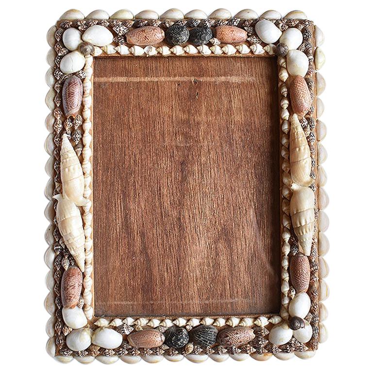 Standing Wooden Sea Shell Encrusted Photo Frame