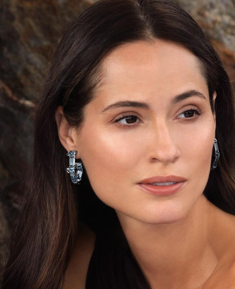 Standout Sterling Silver Hoop Earrings with Blue Topaz For Sale at 1stDibs