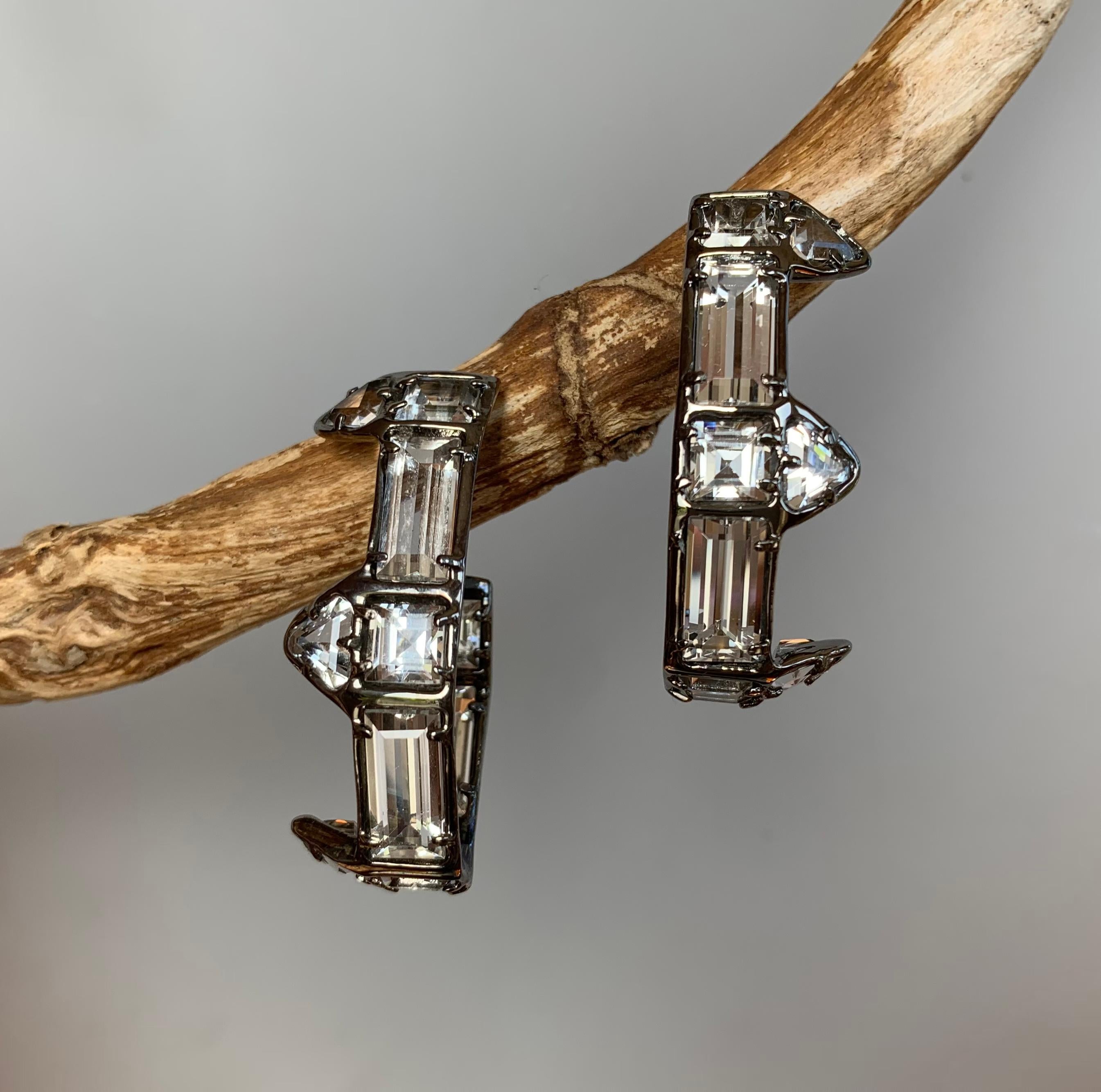 Mixed Cut Standout Sterling Silver Hoop Earrings with White Topaz  For Sale