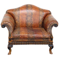 French Regency Style Faux Leather Oversized Armchair Marquis Bergere hoof feet
