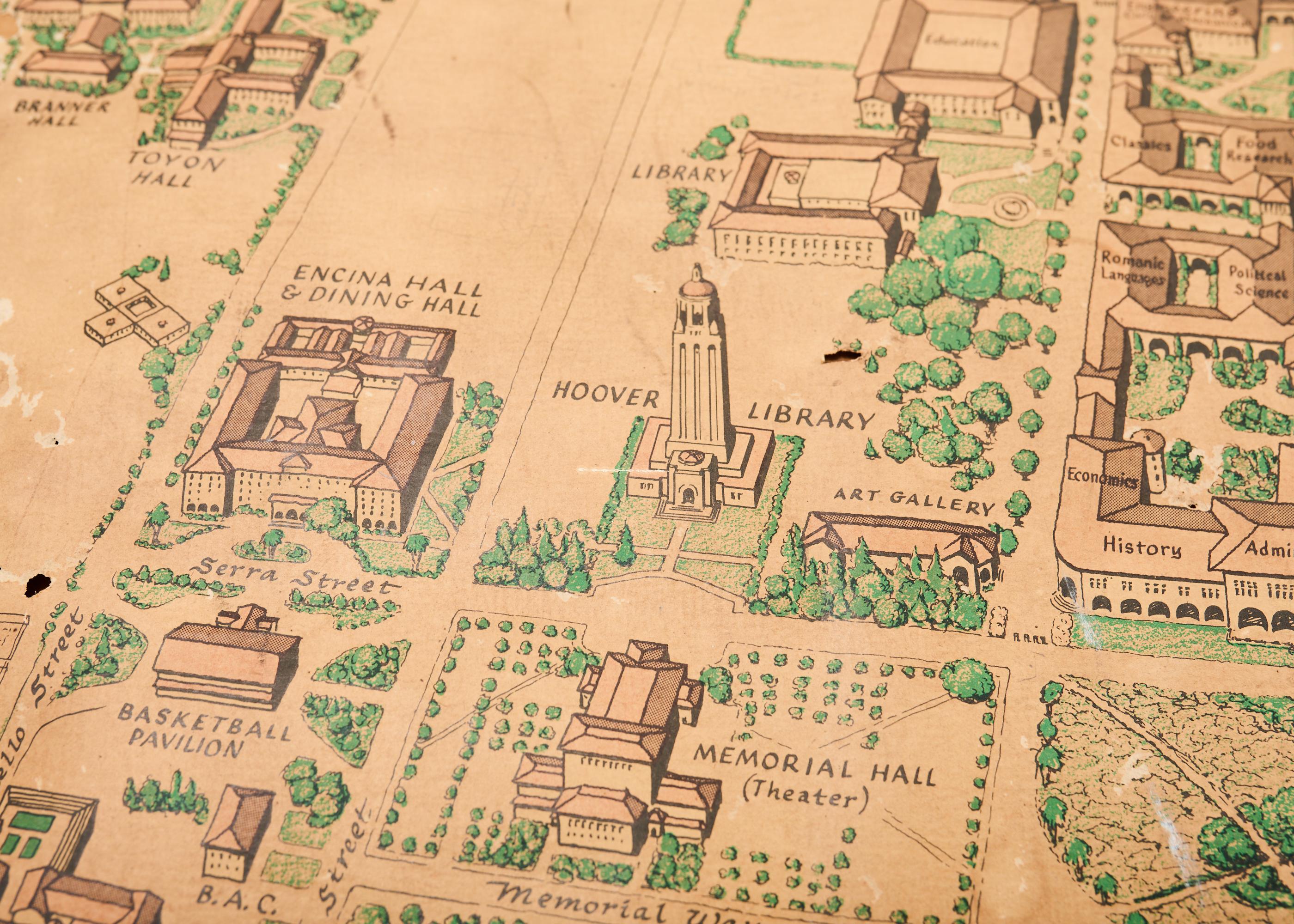 Stanford University Weathered Hand-Colored Map 1943 For Sale 4