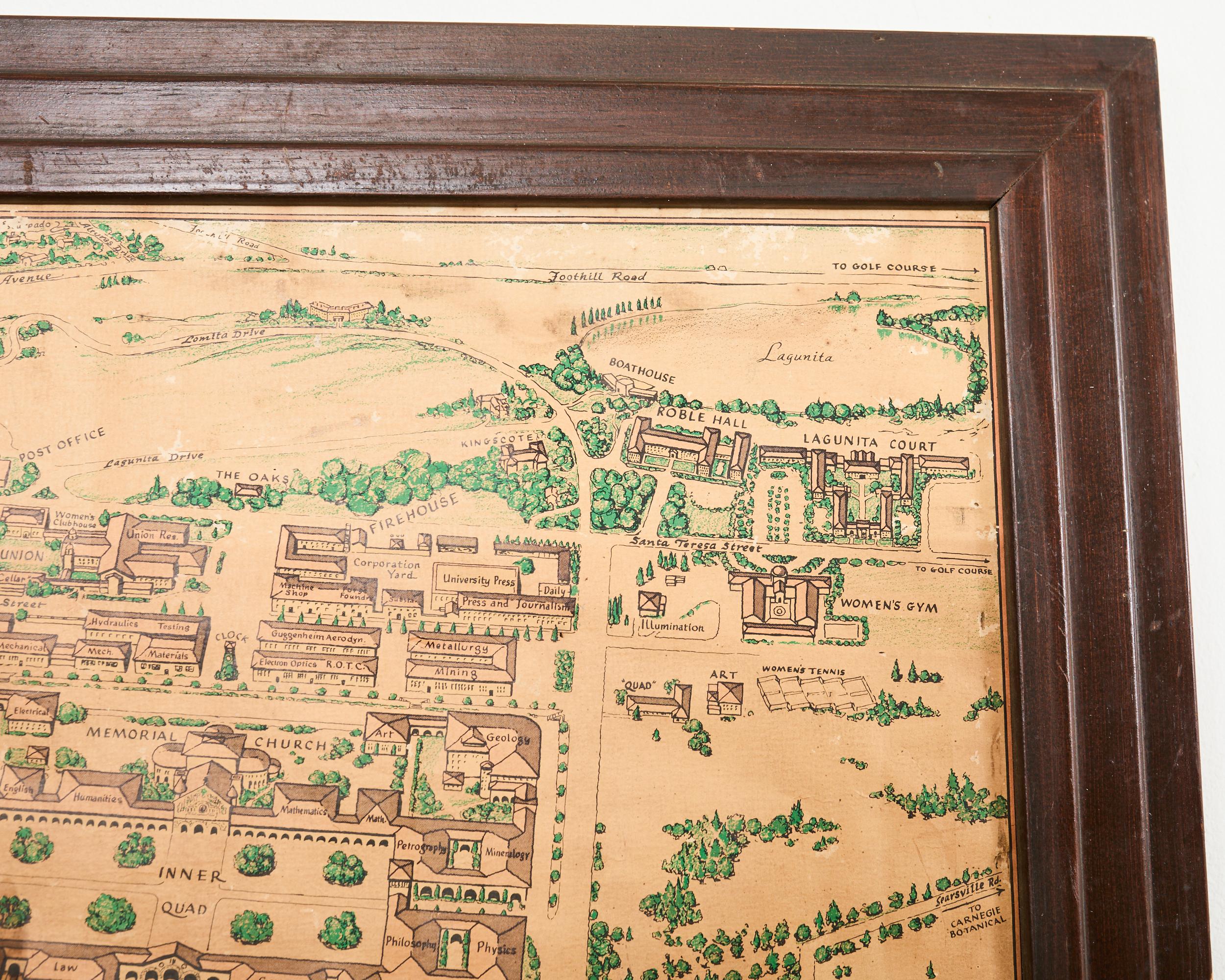 Stanford University Weathered Hand-Colored Map 1943 In Distressed Condition For Sale In Rio Vista, CA