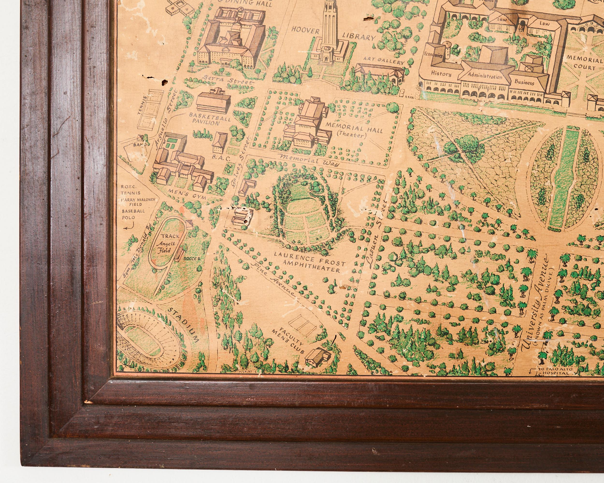 20th Century Stanford University Weathered Hand-Colored Map 1943 For Sale
