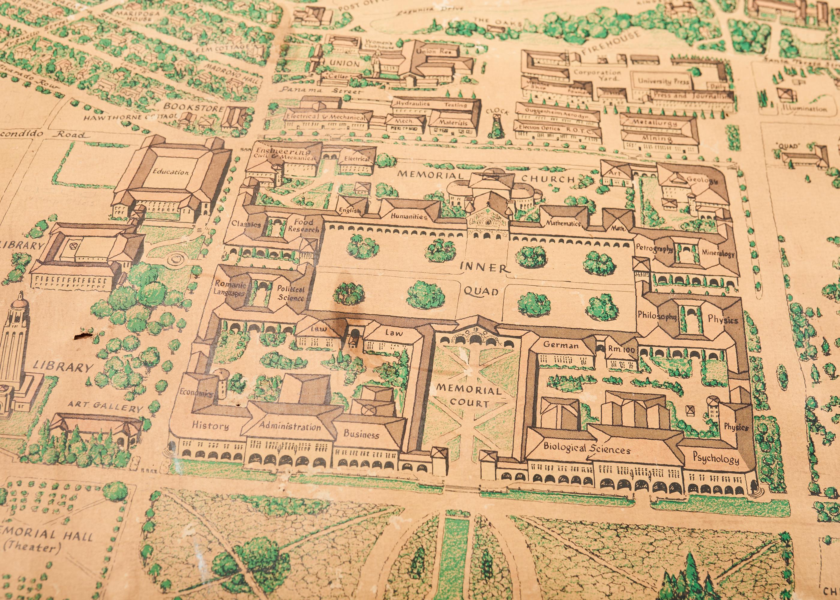 Stanford University Weathered Hand-Colored Map 1943 For Sale 1