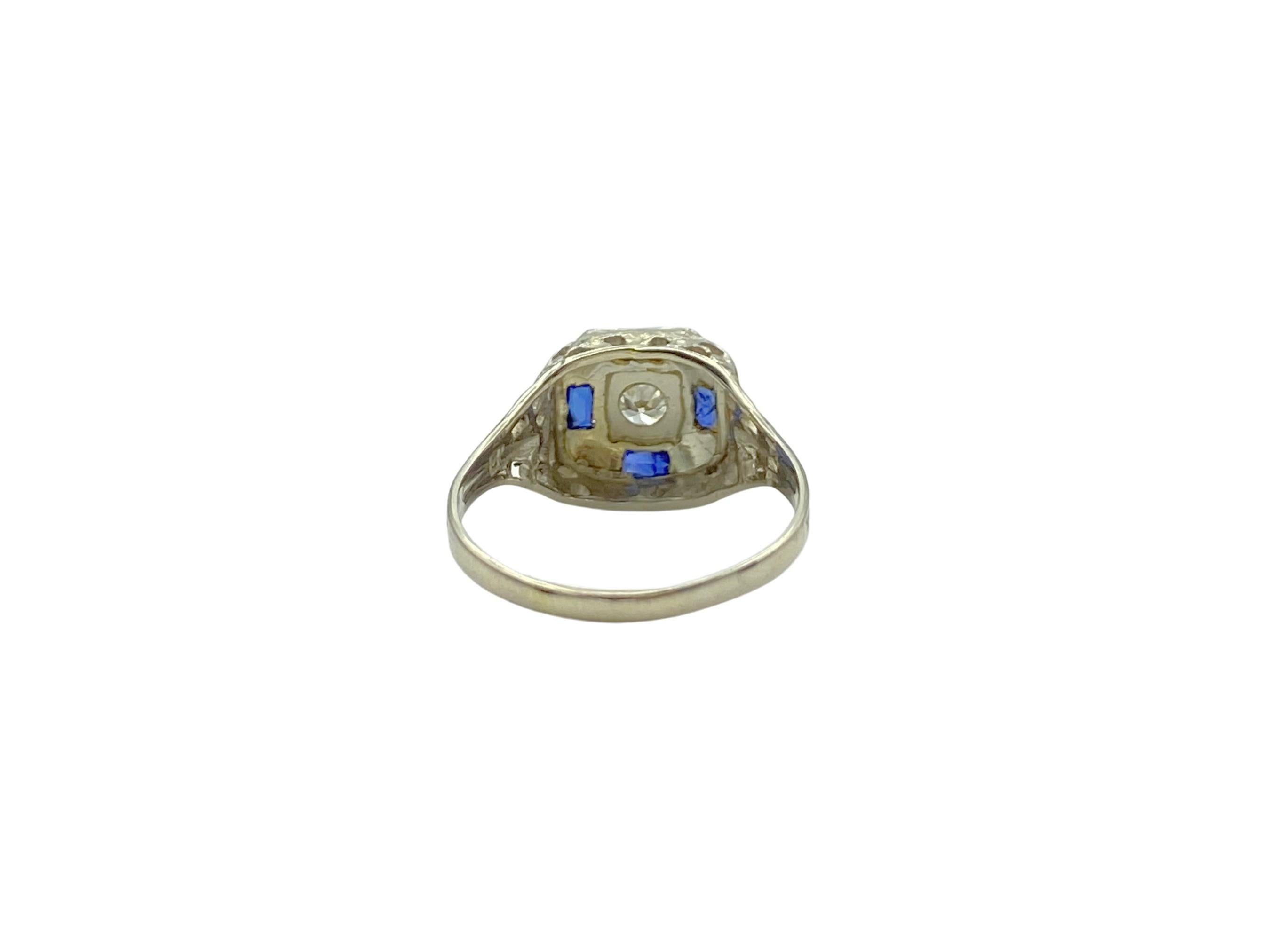 Stange Co. Antique Blue Sapphire Diamond White Gold Art Deco, circa 1920s, Ring For Sale 4