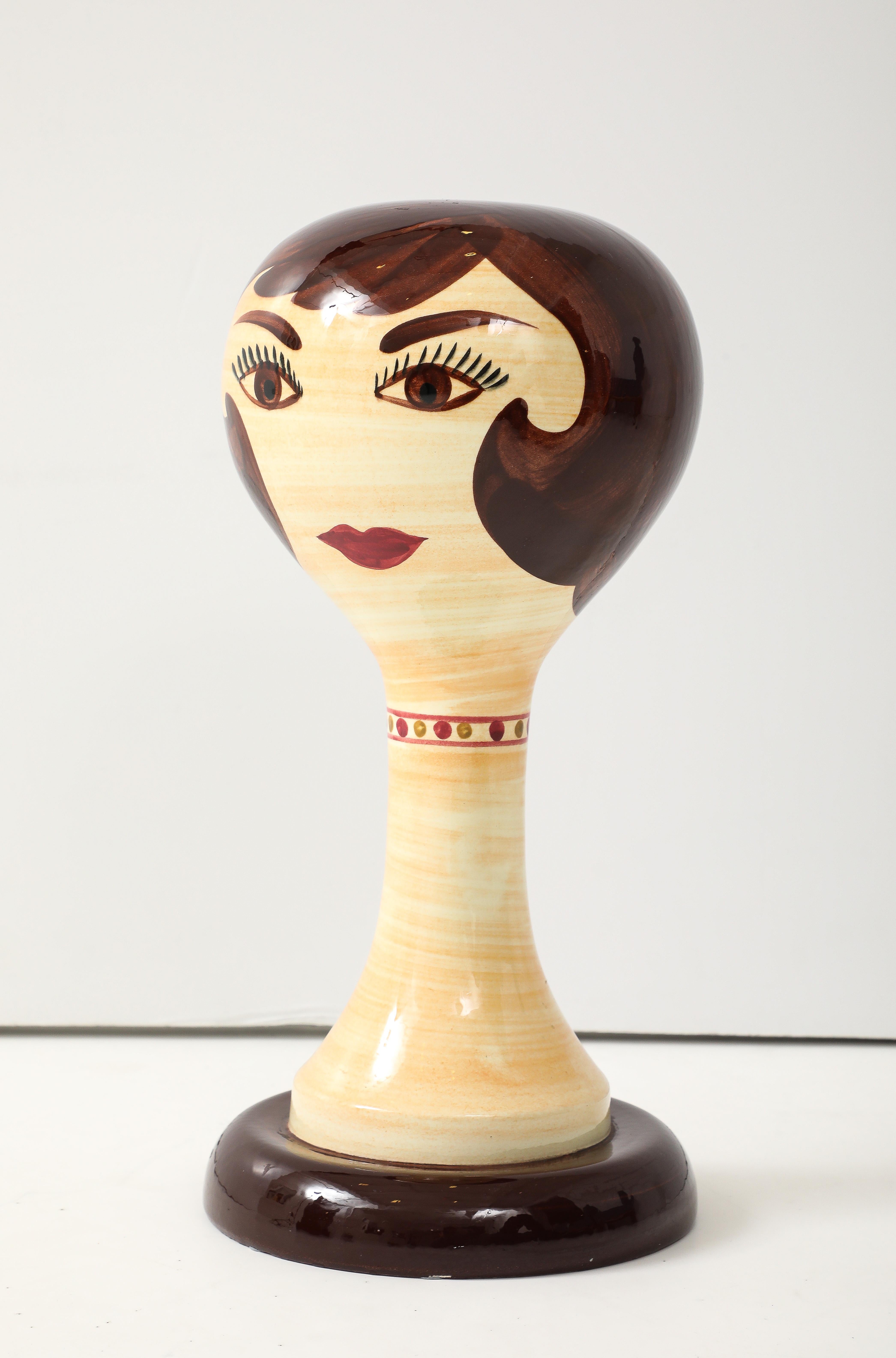 Mid Century hand decorated ceramic bust/wig stand by Stangl Pottery.
