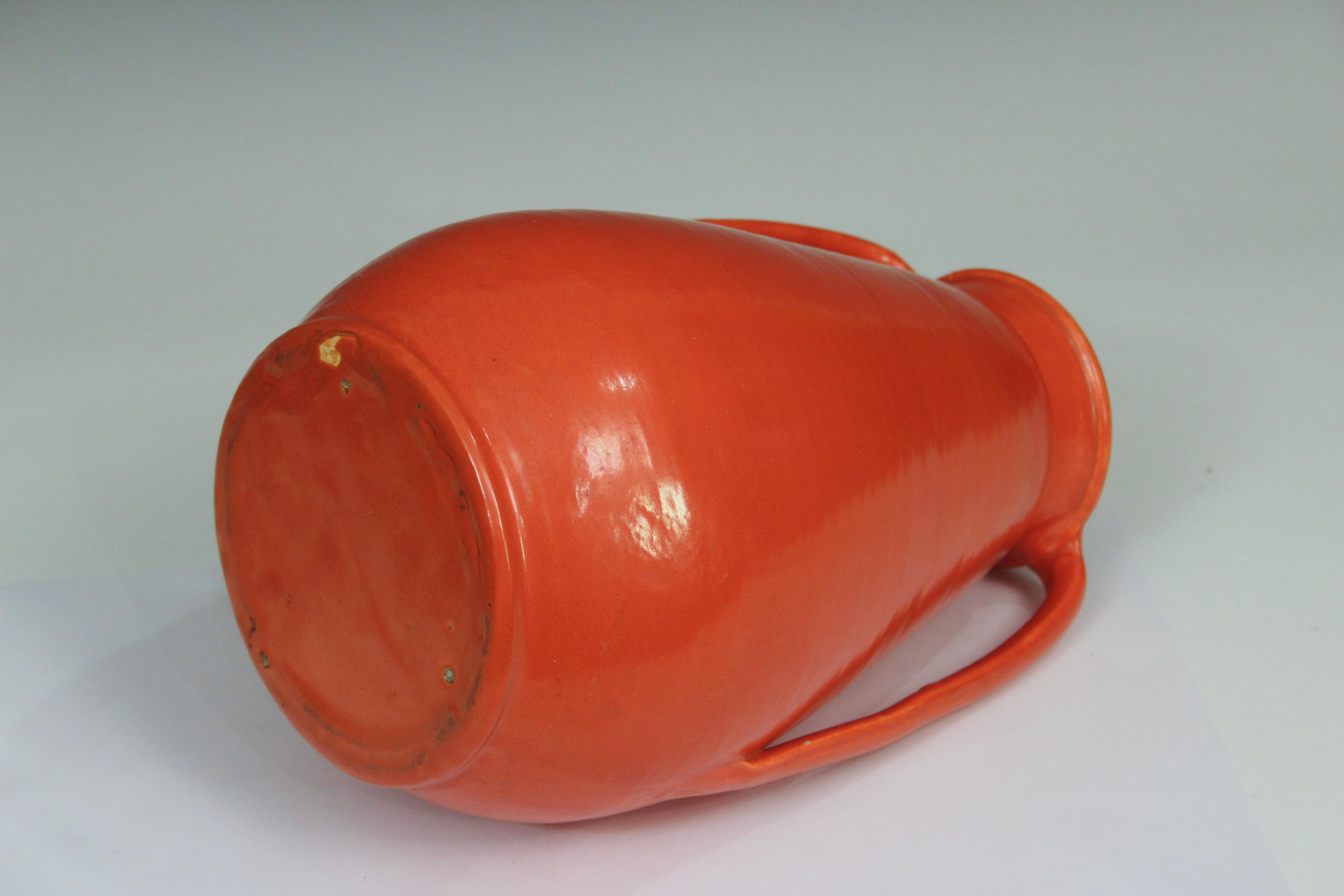 Mid-20th Century Stangl Pottery Vase Art Deco Chrome Orange Red Vintage Large American