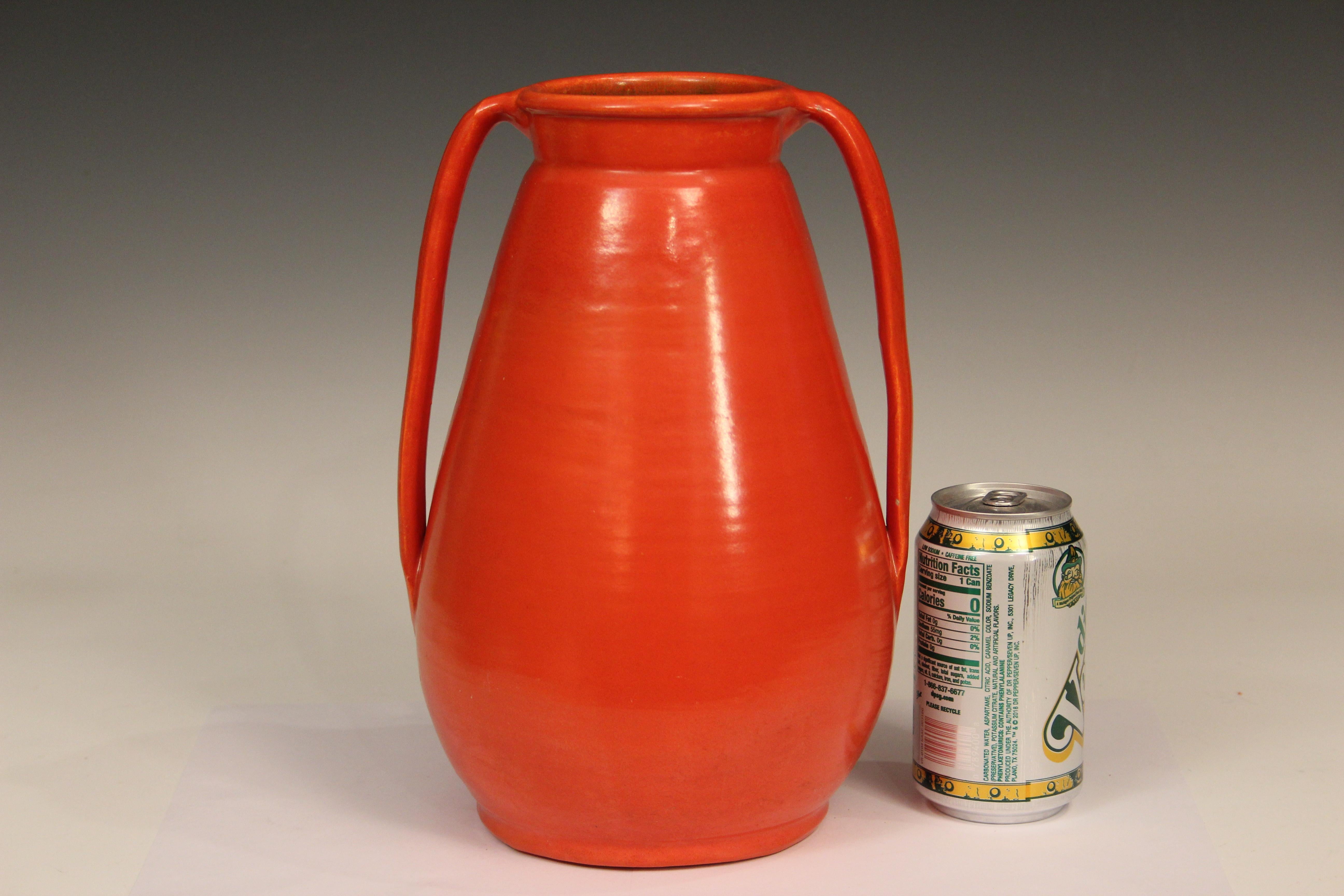 Stangl Pottery Vase Art Deco Chrome Orange Red Vintage Large American 3