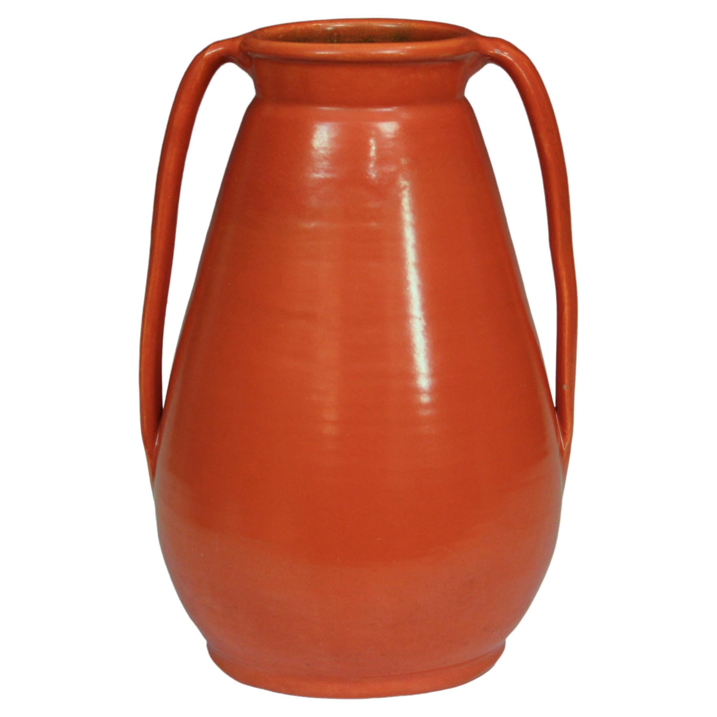 Stangl Pottery Vase Art Deco Chrome Orange Red Vintage Large American