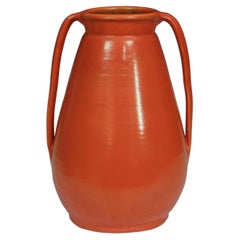 Stangl Pottery Vase Art Deco Chrome Orange Red Vintage Large American