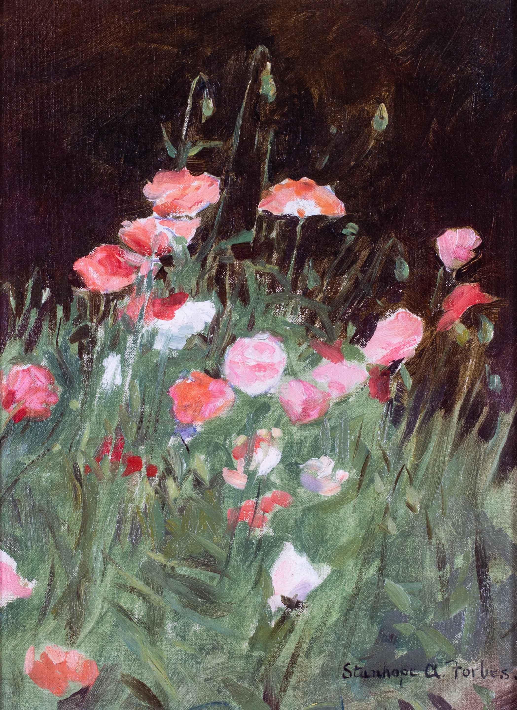 Stanhope A Forbes oil painting of poppies in a meadow, British, 20th Century - Painting by Stanhope Alexander Forbes