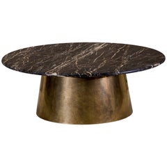 Stanhope Coffee Table, Large, Circular Brass Base, Rare British Marble Top
