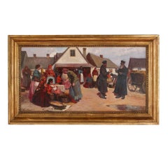 'Market Day in Galicia', oil painting of a Jewish shtetl