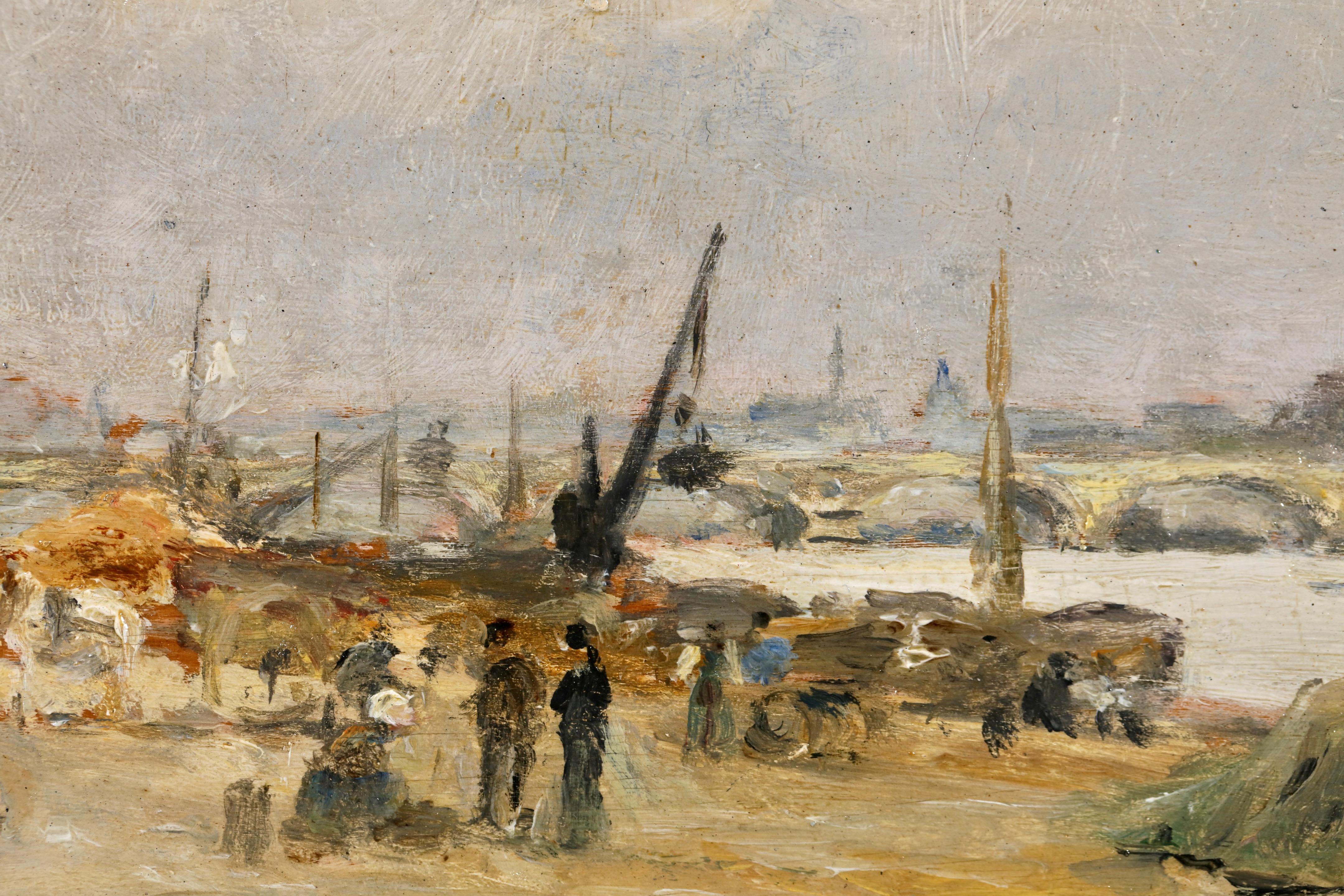 Construction du quai - Paesaggio impressionista dipinto a olio da Stanislas Lepine - Painting Impressionismo di Stanislas Victor Édouard Lépine