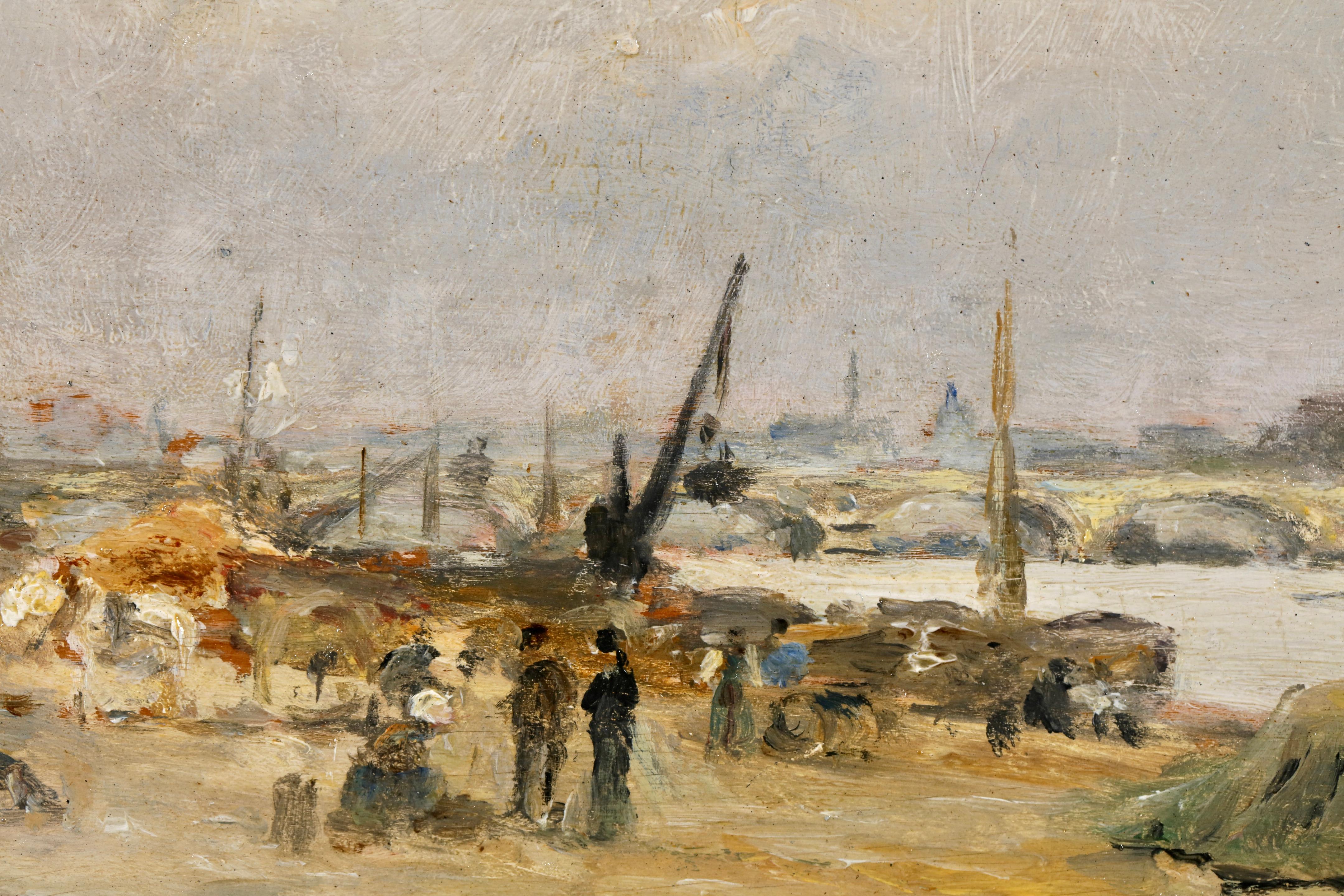 Construction du quai - Paesaggio impressionista dipinto a olio da Stanislas Lepine in vendita 1