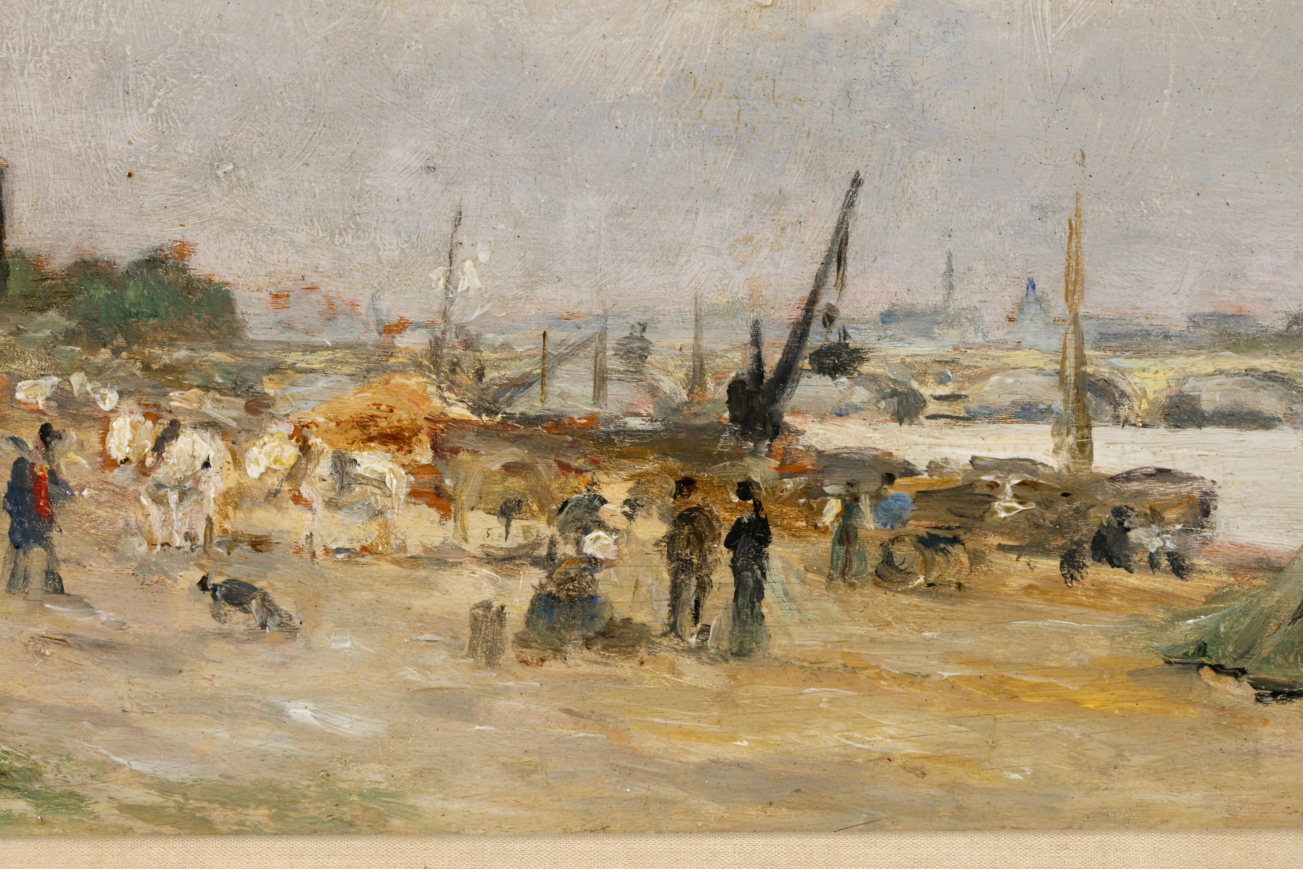Construction du quai - Paesaggio impressionista dipinto a olio da Stanislas Lepine in vendita 3