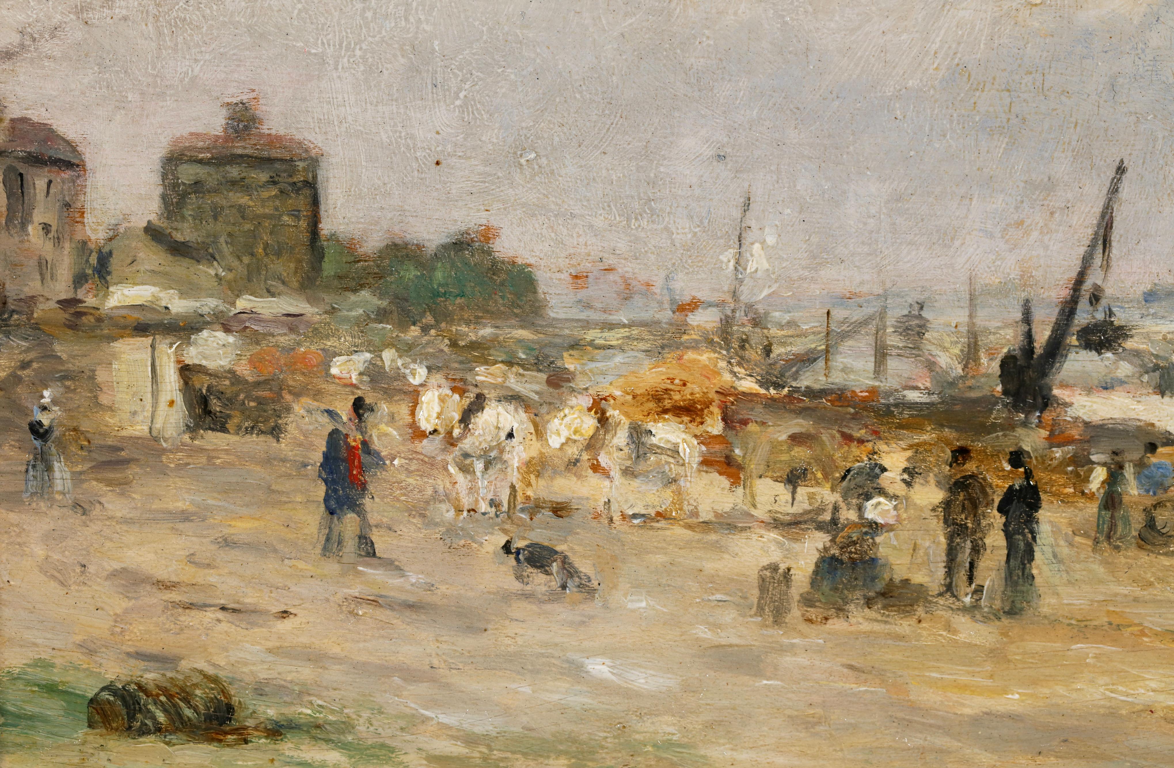 Construction du quai - Paesaggio impressionista dipinto a olio da Stanislas Lepine in vendita 4
