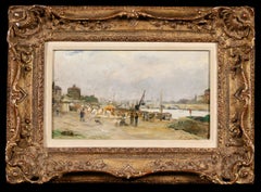 Construction du quai - Paesaggio impressionista dipinto a olio da Stanislas Lepine