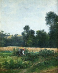 "Cueillir des Légumes" Lepine C.19th French Impressionist Barbizon Landscape