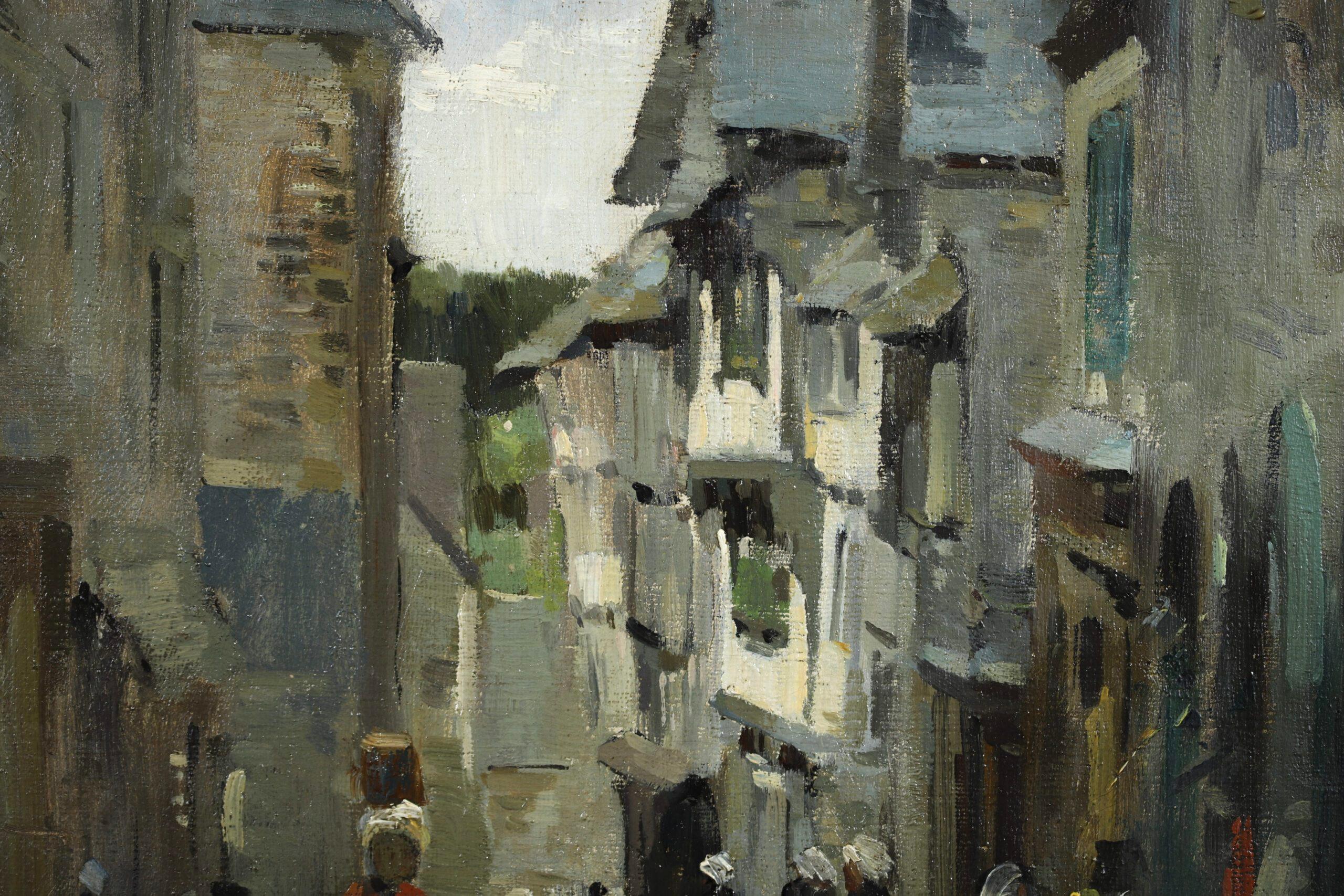 Figures in a Street - Normandy - Impressionist Figurative Oil - Stanislas Lepine For Sale 5