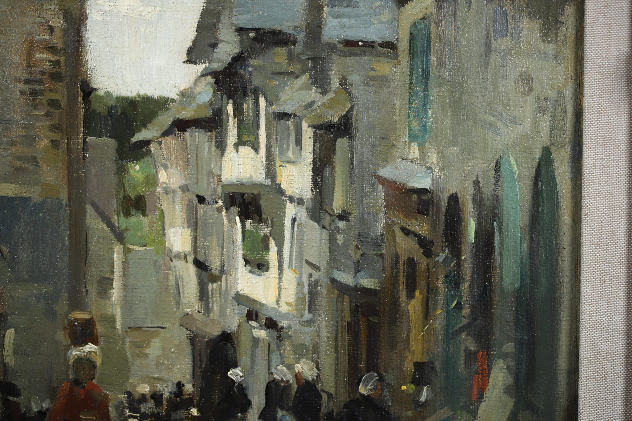 Figures in a Street - Normandy - Impressionist Figurative Oil - Stanislas Lepine For Sale 6