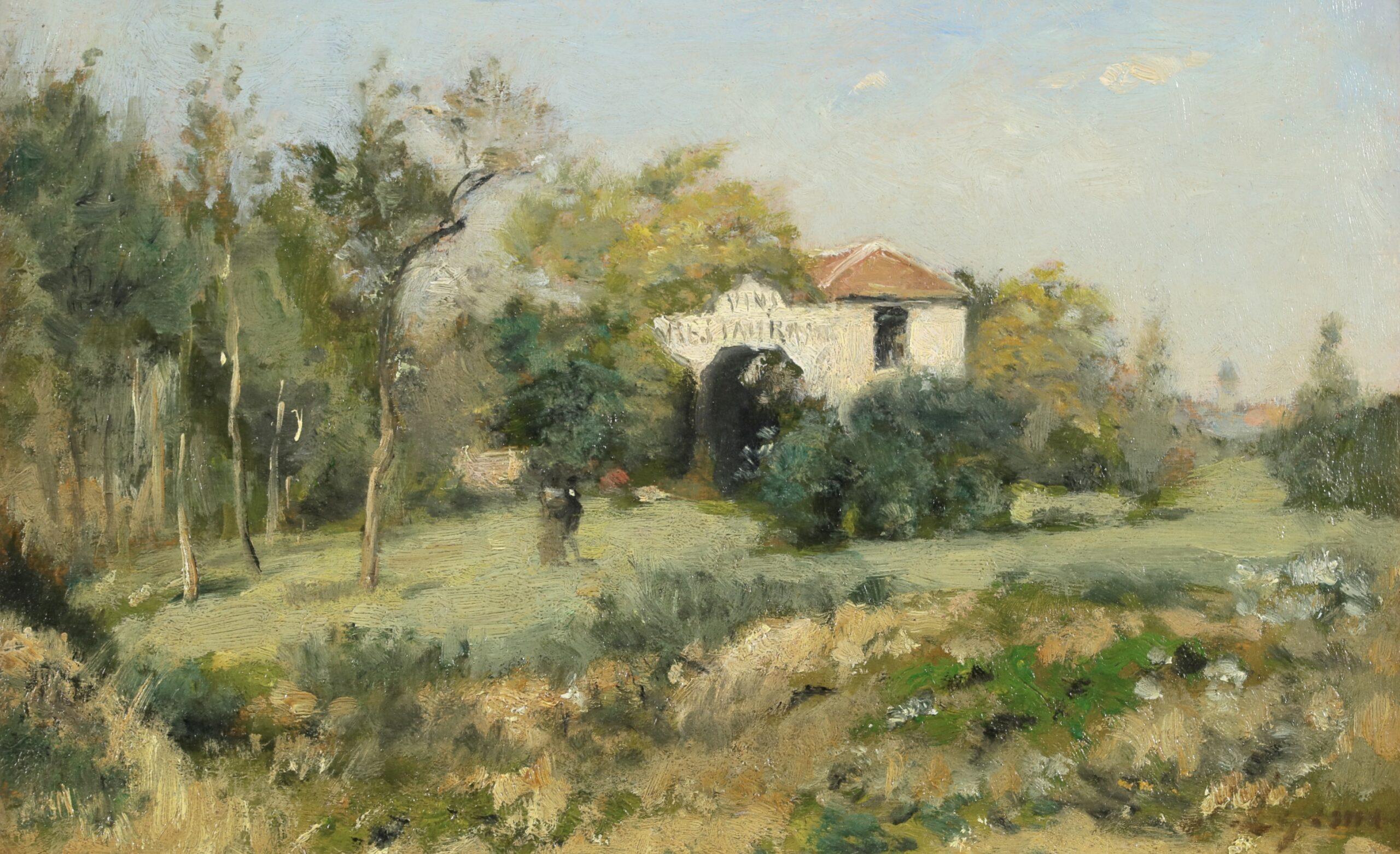 La Maison Blanche - Impressionist Landscape Oil Painting by Stanislas Lepine - Brown Figurative Painting by Stanislas Victor Édouard Lépine