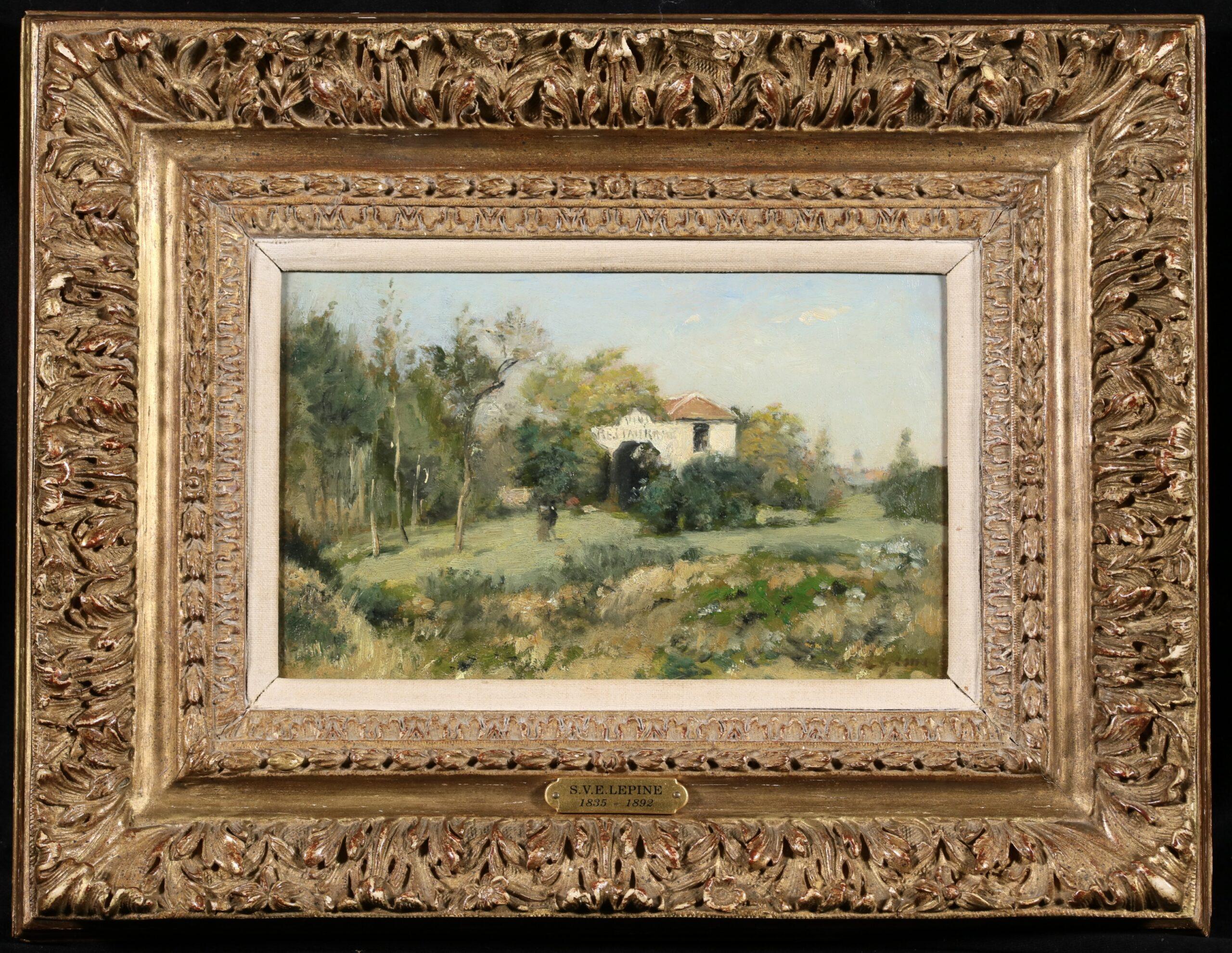 Stanislas Victor Édouard Lépine Figurative Painting - La Maison Blanche - Impressionist Landscape Oil Painting by Stanislas Lepine