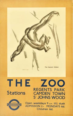 Original-Vintage-Reiseplakat „ Zoo London Underground“ Gibbon Stanislaus Brien